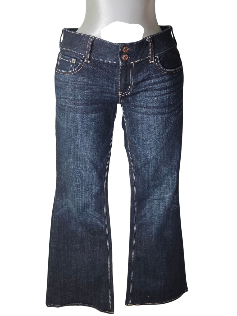 American Eagle  Dark Blue Flared Jeans with Double-Button Waist